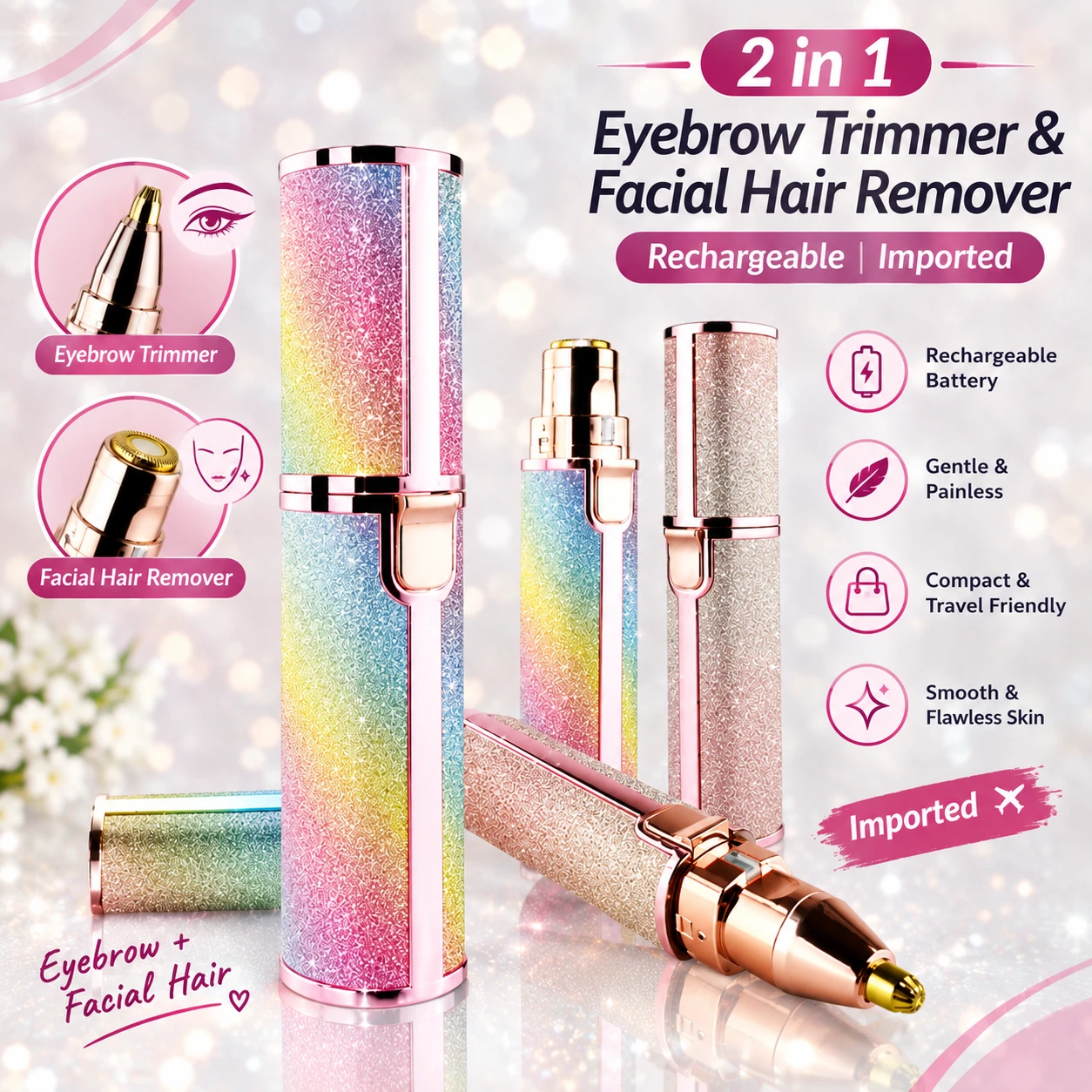 2 in 1 Eyebrow Trimmer & Facial Hair Remover